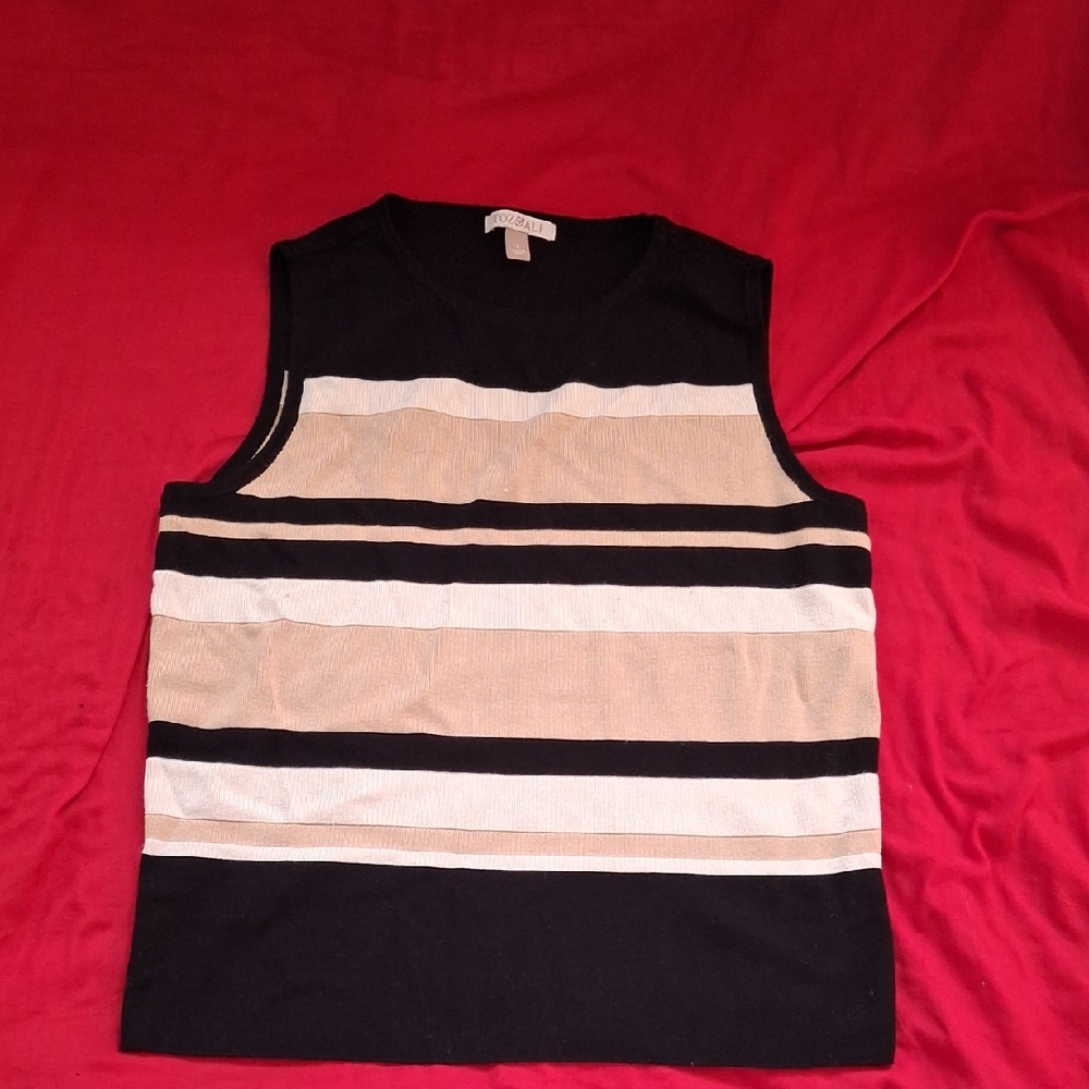 Roz & Ali Men's Black and Tan Striped Tank Top